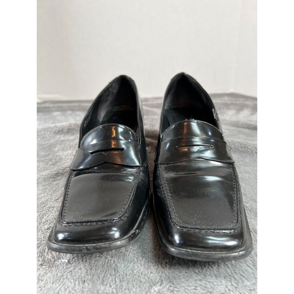 Coach Patent Leather Penny Loafers Womens 10 Black Square Toe Heeled - Picture 2 of 8
